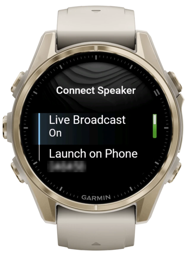 The Connect Speaker screen in Padel Smash with Live Broadcast switched on and the PIN under Launch on Phone, blurred