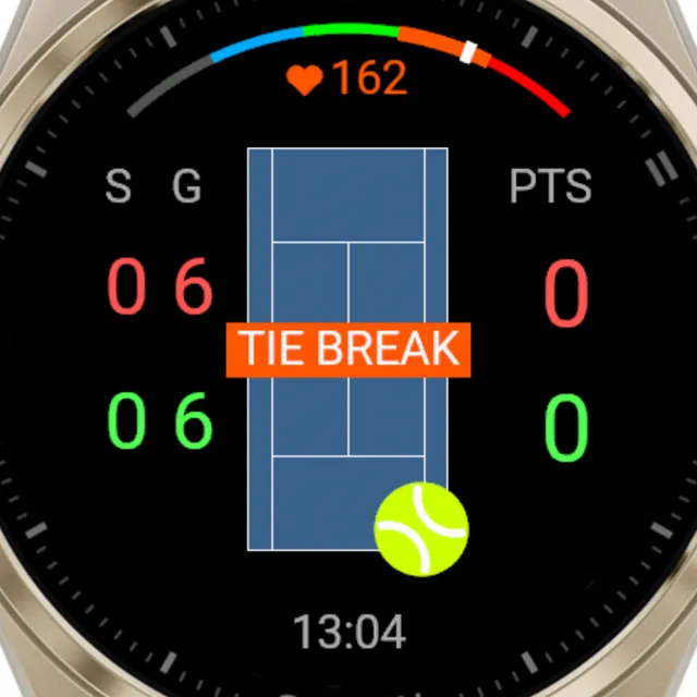 A Tennis Smash tie-break at six games all, with the TIE BREAK badge on the net and the points counted from zero